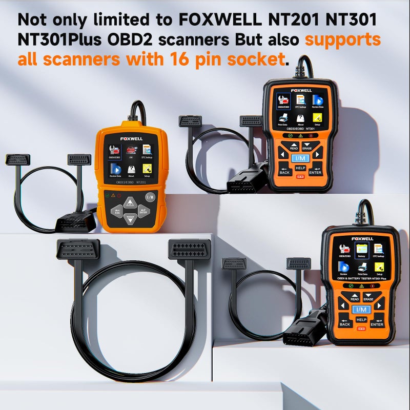 FOXWELL OBD2 Extension Cable for NT201 NT301 NT301Plus and Most OBD2 Scanners, 16Pin Male to Female Extension Convert Cable, 2FT/60CM - Image 2